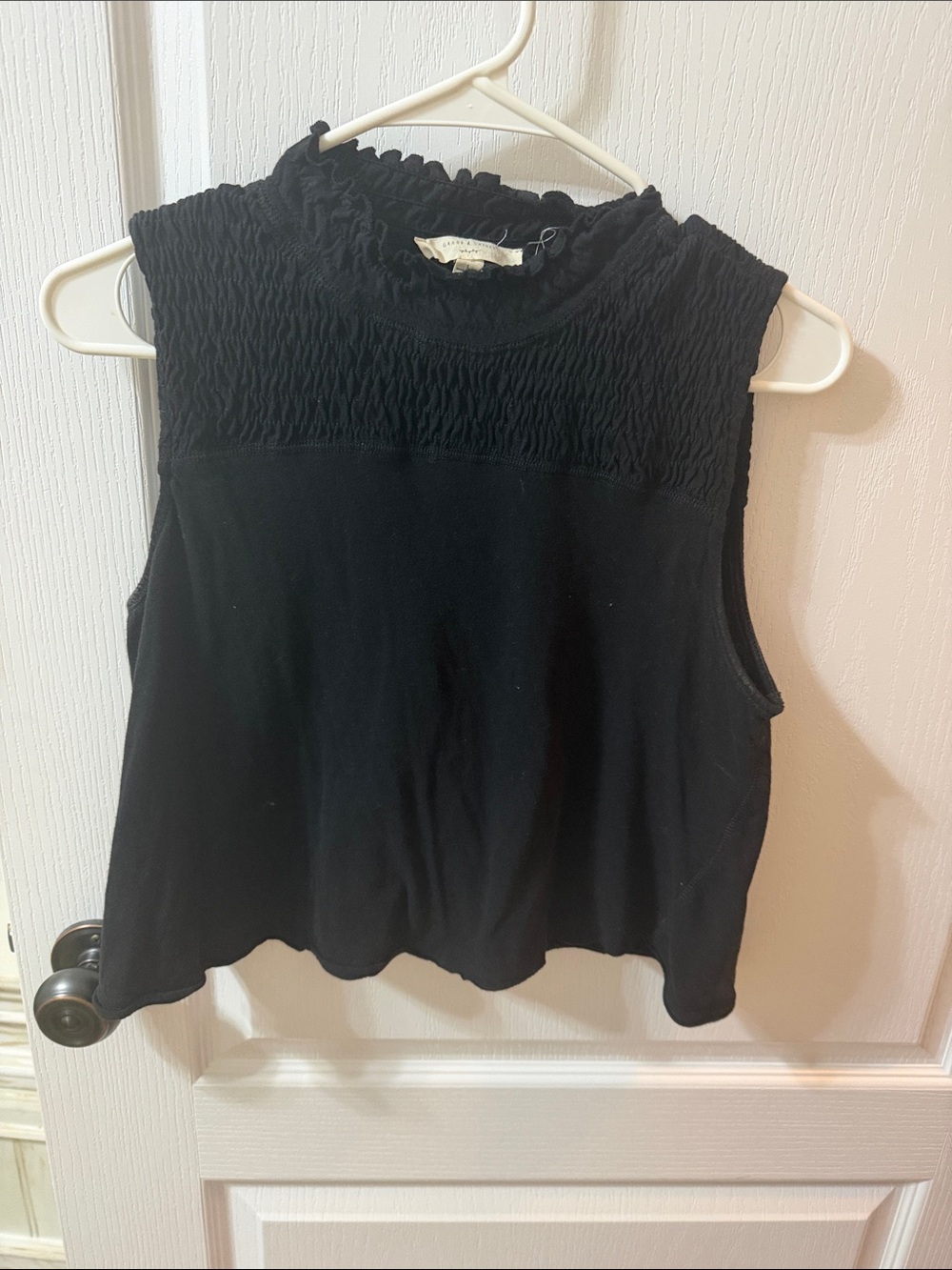 Smocked Mock-Neck Black Sleeveless Tank Top